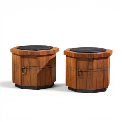 Jack Cartwright Jack Cartwright for Founders Style Mid Century Walnut Slate Side Table Pair
