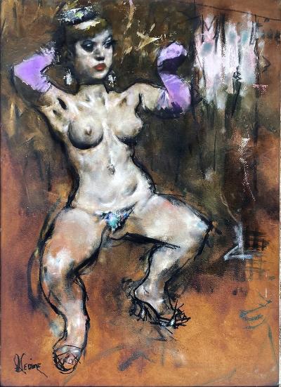 Jack Levine Nude Dancer Burlesque Stripper with Purple Gloves The Bump