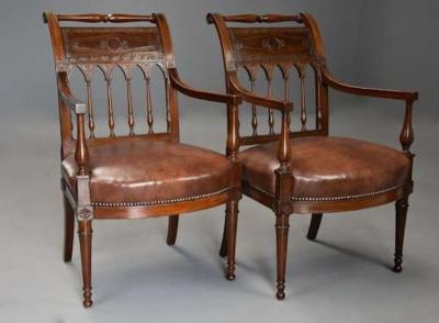 Jacob Freres Rare superb pair of French late 18thc Directoire walnut armchairs
