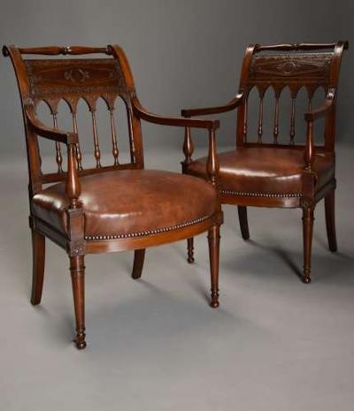 Jacob Freres Rare superb pair of French late 18thc Directoire walnut armchairs