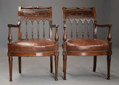 Jacob Freres Rare superb pair of French late 18thc Directoire walnut armchairs