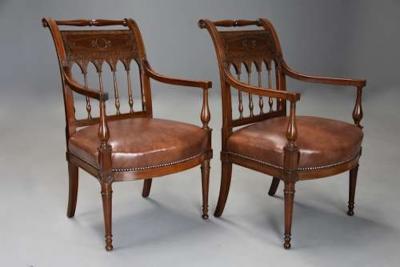 Jacob Freres Rare superb pair of French late 18thc Directoire walnut armchairs