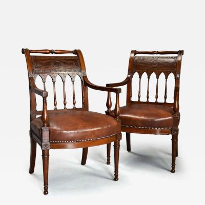Jacob Freres Rare superb pair of French late 18thc Directoire walnut armchairs