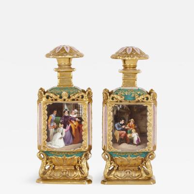 Jacob Petit Pair of Rococo style gilt porcelain bottles probably by Jacob Petit