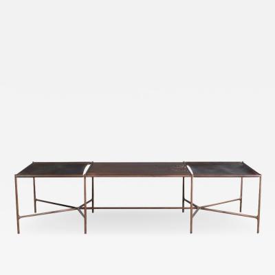 Jacob Wener Web Series Cast Bronze Saddle Leather and Wood Bench by Modern Industry Design