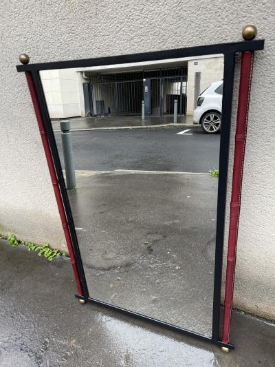 Jacques Adnet 1050s Stitched leather mirror by Jacques Adnet
