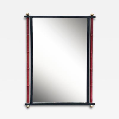 Jacques Adnet 1050s Stitched leather mirror by Jacques Adnet