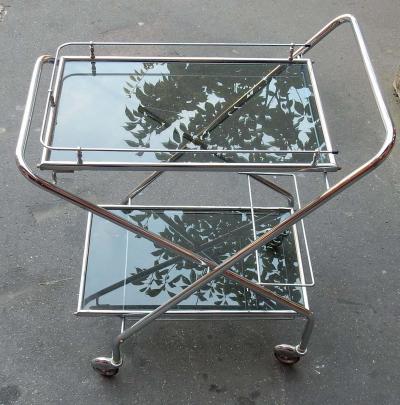 Jacques Adnet 1950 1970 Rolling Bar of Journey and Campstool in the Style of Jacques Adnet