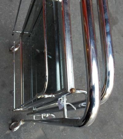 Jacques Adnet 1950 1970 Rolling Bar of Journey and Campstool in the Style of Jacques Adnet