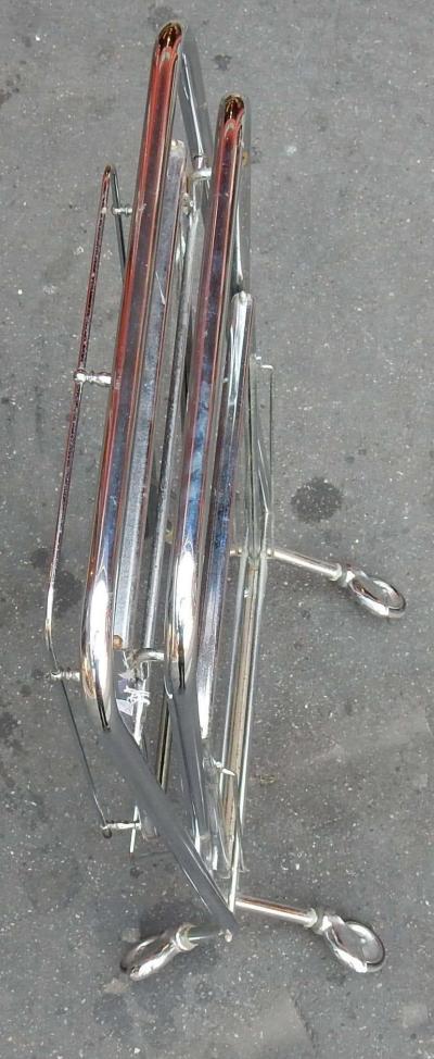 Jacques Adnet 1950 1970 Rolling Bar of Journey and Campstool in the Style of Jacques Adnet