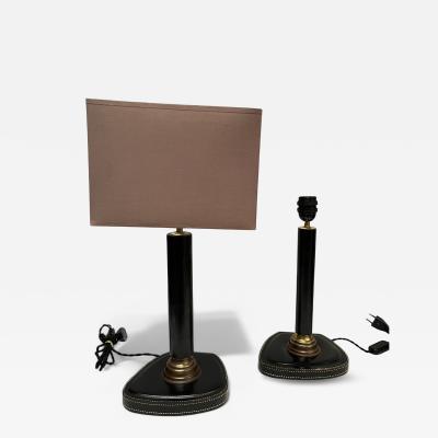 Jacques Adnet 19504s Stitched leather table lamps in the style of Jacques Adnet
