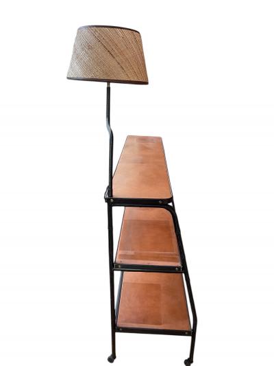 Jacques Adnet 1950s Black stitched Leather bookcase by Jacques Adnet