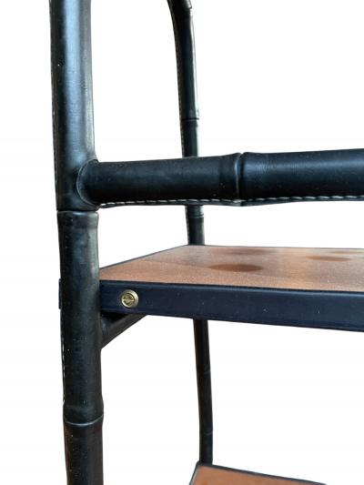 Jacques Adnet 1950s Black stitched Leather bookcase by Jacques Adnet