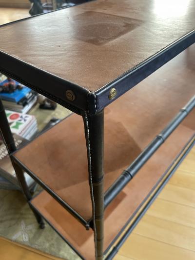 Jacques Adnet 1950s Black stitched Leather bookcase by Jacques Adnet