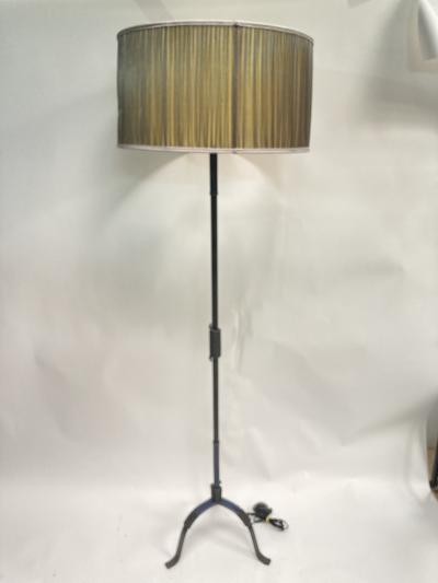 Jacques Adnet 1950s Blue and black Stitched leather floor lamp By Jacques Adnet