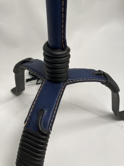 Jacques Adnet 1950s Blue and black Stitched leather floor lamp By Jacques Adnet