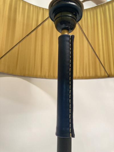 Jacques Adnet 1950s Blue and black Stitched leather floor lamp By Jacques Adnet