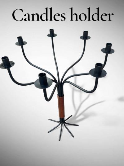 Jacques Adnet 1950s Candles holder by Jacques Adnet