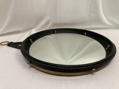 Jacques Adnet 1950s Convex Mirror by Jacques Adnet