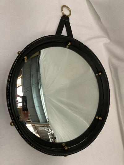 Jacques Adnet 1950s Convex Mirror by Jacques Adnet