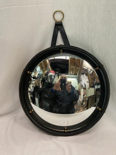 Jacques Adnet 1950s Convex Mirror by Jacques Adnet