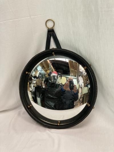 Jacques Adnet 1950s Convex Mirror by Jacques Adnet