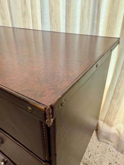 Jacques Adnet 1950s Dark Brown Stitched Leather Desk by Jacques Adnet
