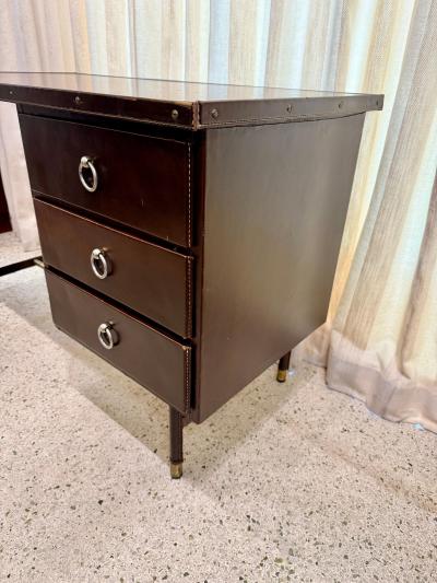 Jacques Adnet 1950s Dark Brown Stitched Leather Desk by Jacques Adnet