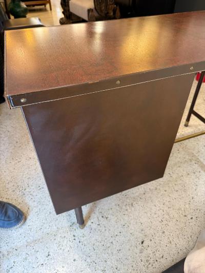 Jacques Adnet 1950s Dark Brown Stitched Leather Desk by Jacques Adnet