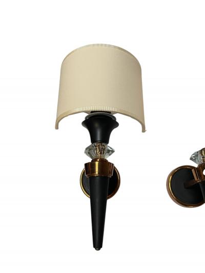 Jacques Adnet 1950s Leather copper and glass sconces in the style of Jacques Adnet