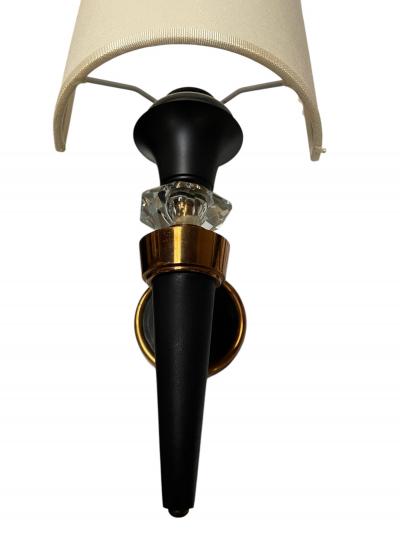 Jacques Adnet 1950s Leather copper and glass sconces in the style of Jacques Adnet