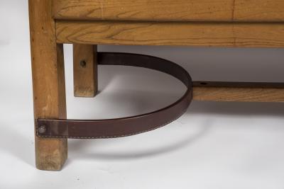 Jacques Adnet 1950s Oak and stitched leather sideboard by Jacques Adnet