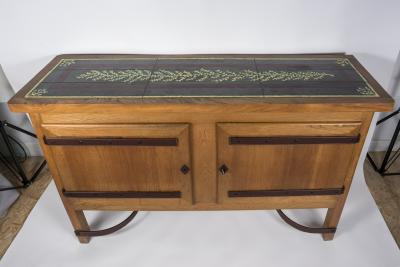 Jacques Adnet 1950s Oak and stitched leather sideboard by Jacques Adnet