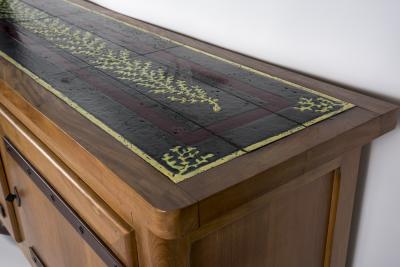 Jacques Adnet 1950s Oak and stitched leather sideboard by Jacques Adnet