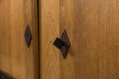 Jacques Adnet 1950s Oak and stitched leather sideboard by Jacques Adnet