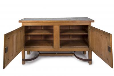 Jacques Adnet 1950s Oak and stitched leather sideboard by Jacques Adnet