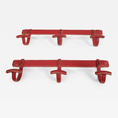 Jacques Adnet 1950s Pair of Stitched leather coat rack by Jacques Adnet