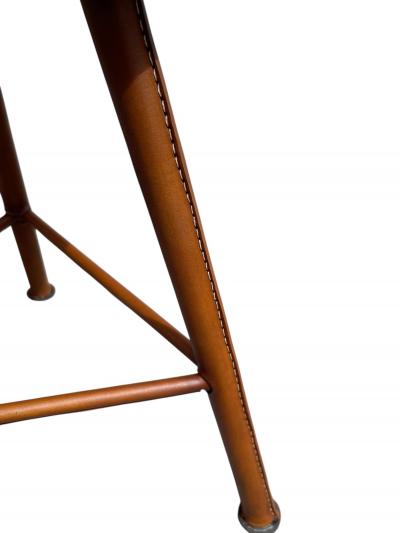 Jacques Adnet 1950s Pair of Stitched leather stools by Jacques Adnet