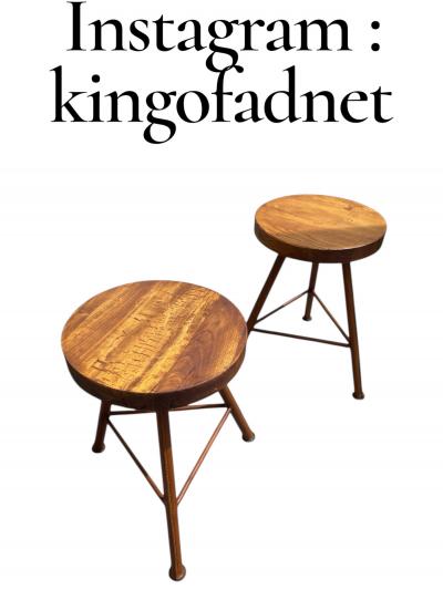 Jacques Adnet 1950s Pair of Stitched leather stools by Jacques Adnet