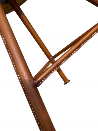 Jacques Adnet 1950s Pair of Stitched leather stools by Jacques Adnet