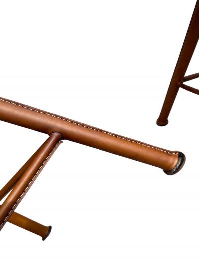 Jacques Adnet 1950s Pair of Stitched leather stools by Jacques Adnet