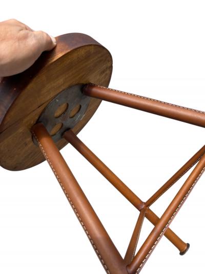 Jacques Adnet 1950s Pair of Stitched leather stools by Jacques Adnet