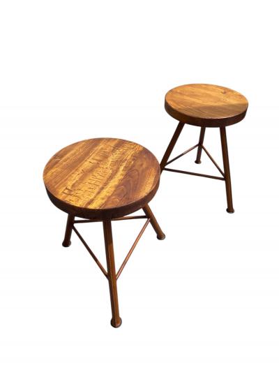 Jacques Adnet 1950s Pair of Stitched leather stools by Jacques Adnet