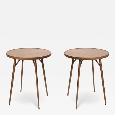 Jacques Adnet 1950s Pair of stitched leather Side tables by Jacques Adnet