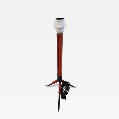 Jacques Adnet 1950s Red stitched leather lamp by Jacques Adnet