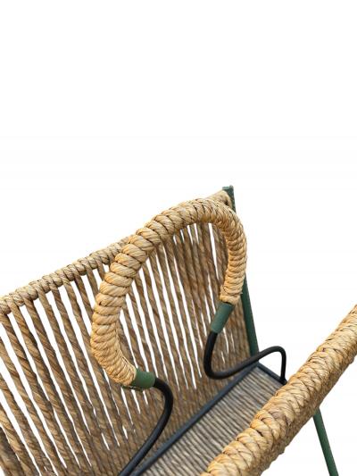 Jacques Adnet 1950s STitched leather and rope magazine rack by Jacques Adnet