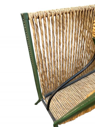 Jacques Adnet 1950s STitched leather and rope magazine rack by Jacques Adnet