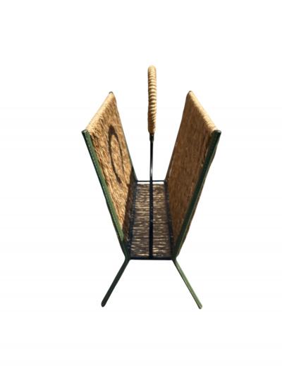 Jacques Adnet 1950s STitched leather and rope magazine rack by Jacques Adnet
