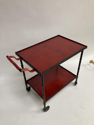 Jacques Adnet 1950s Stitched Leather Bar cart By Jacques Adnet
