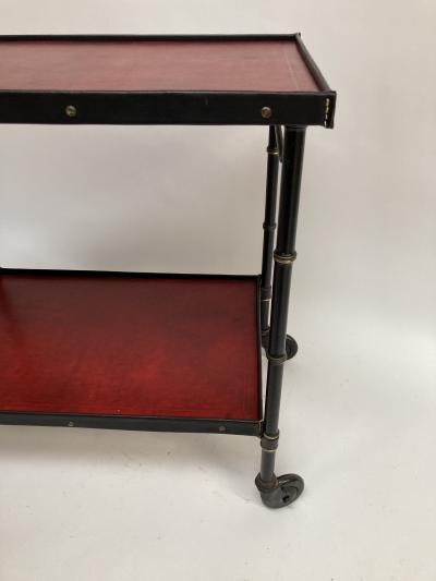 Jacques Adnet 1950s Stitched Leather Bar cart By Jacques Adnet